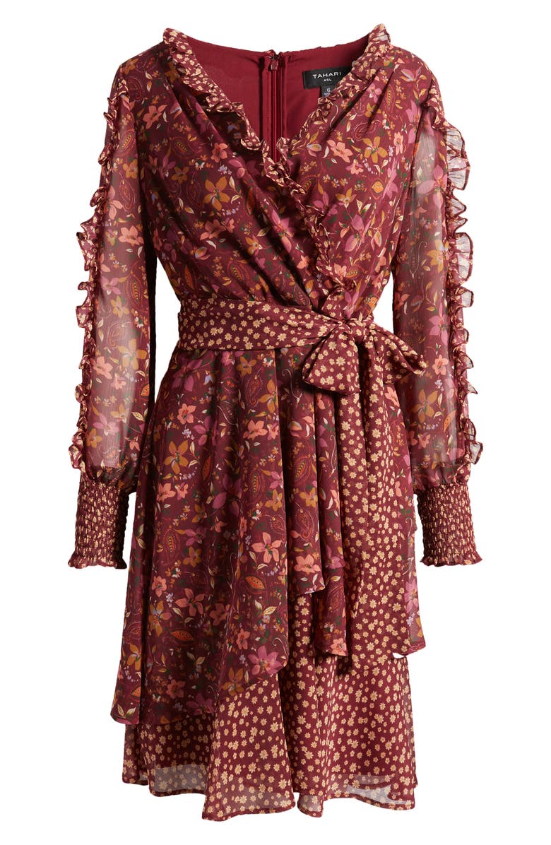 Tahari ASL Mixed Floral Print Long Sleeve Chiffon Dress | Nordstromrack