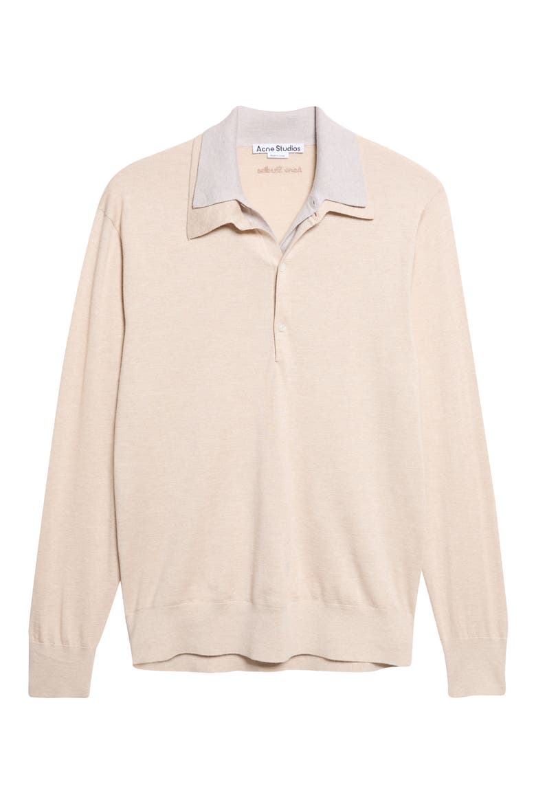 Koyat Layered Silk, Wool & Cashmere Polo Sweater, Main, color, BEIGE/ GREY