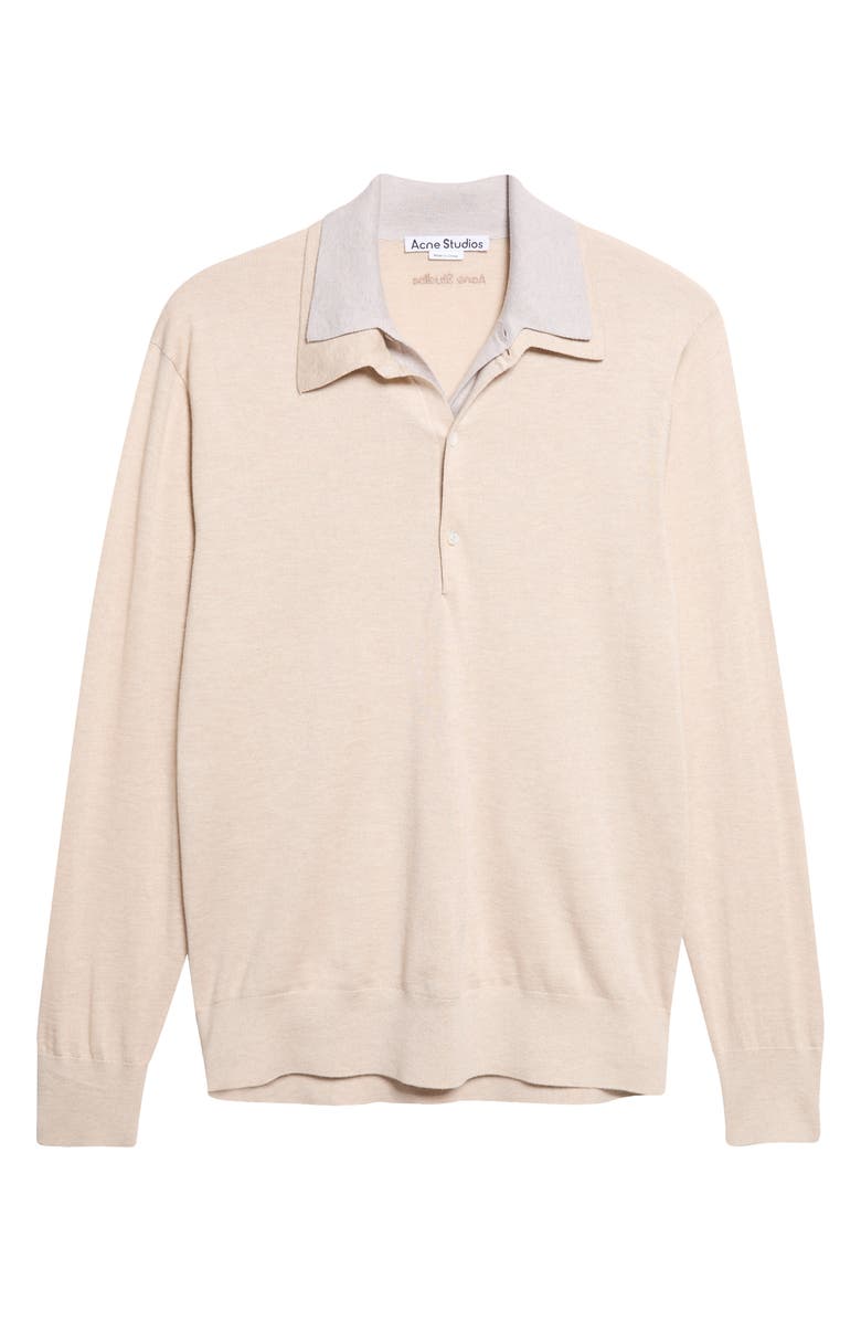 Acne Studios Koyat Layered Silk, Wool & Cashmere Polo Sweater, Main, color, Beige/ Grey