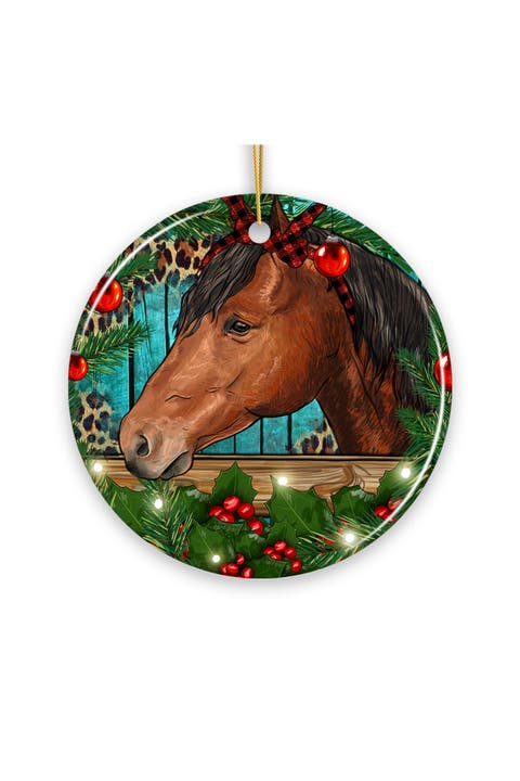 Bay Horse Holly Wreath Ceramic Ornament