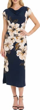 Maggy London Placed Floral Cowl Neck Dress