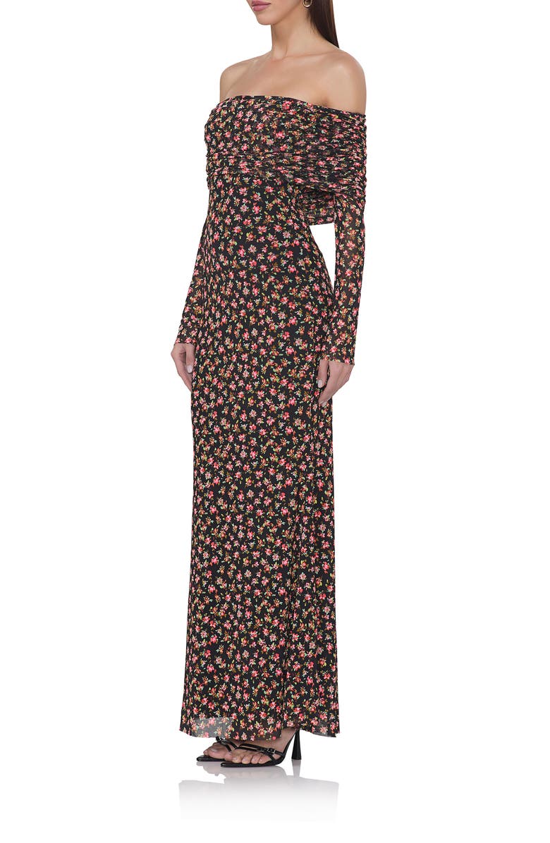 AFRM Thelma Print Off the Shoulder Long Sleeve Mesh Maxi Dress, Alternate, color,