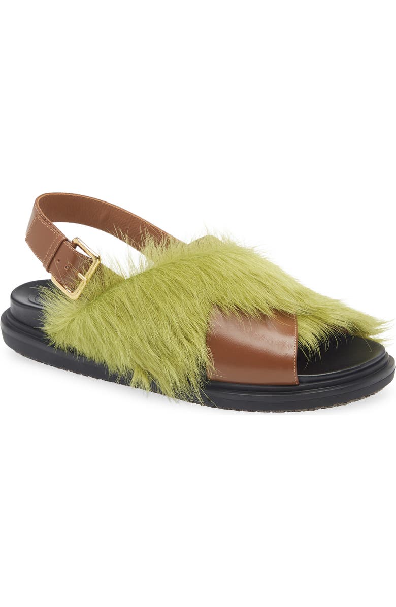 Marni Fussbett Furry Crisscross Slingback Sandal, Main, color, Green