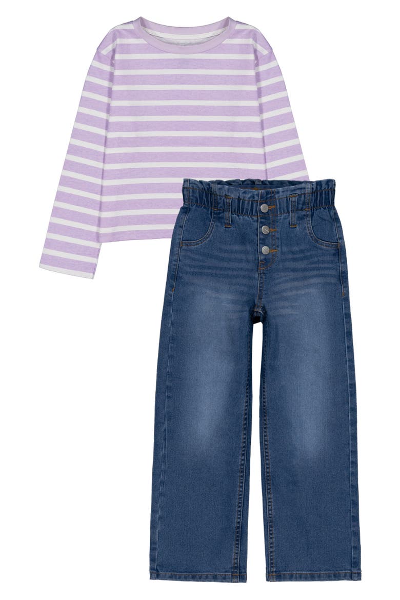 Stripe T Shirt & Paperbag Waist Jeans, Main, color, LAVENDER