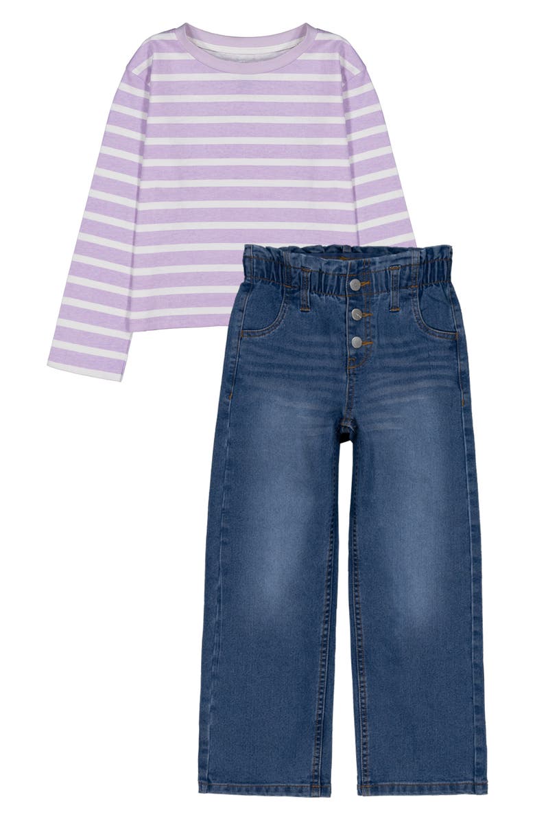 Joe's Jeans Stripe T Shirt & Paperbag Waist Jeans, Main, color, Lavender