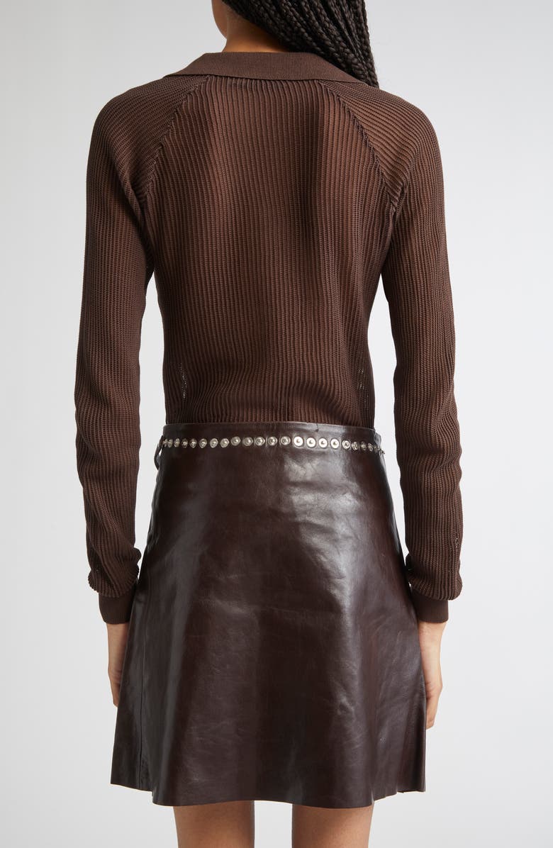 Paloma Wool Dandy Open Stitch Long Sleeve Polo, Alternate, color, Brown