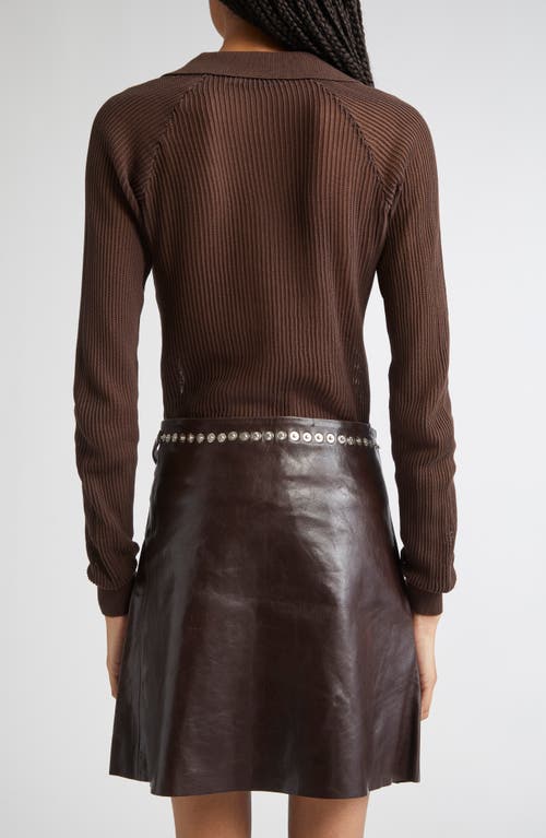 Paloma Wool Dandy Open Stitch Long Sleeve Polo In Brown