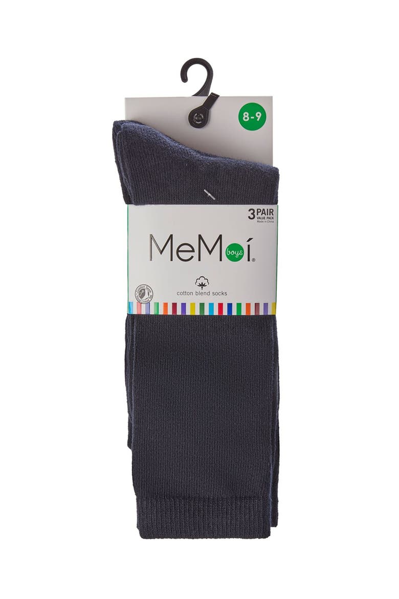 Boys' 3 Pair Pack Flat Crew Socks, Alternate, color, Navy