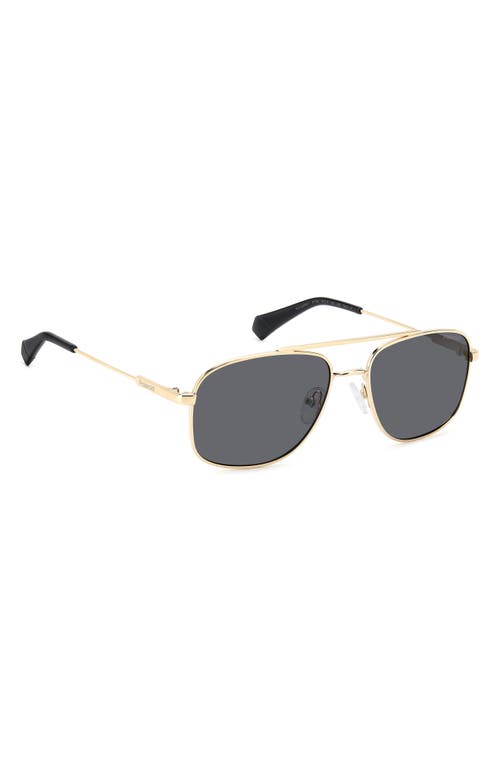 Polaroid 56mm Polarized Rectangular Sunglasses In Gold Grey/grey Polar