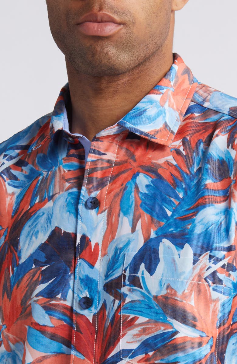 Tommy Bahama Coconut Point Firecracker Floral IslandZone<sup>®</sup> Short Sleeve Performance Button-Up Shirt, Alternate, color, Poppy Red