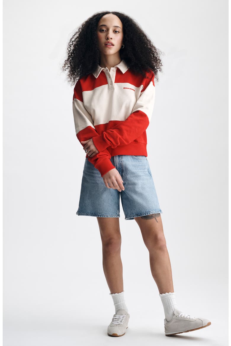 Colorblock Polo Sweatshirt, Alternate, color, GOJI BERRY
