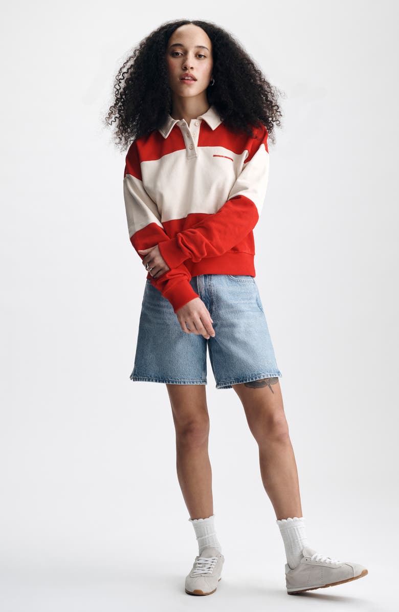 Brooklyn Industries Colorblock Polo Sweatshirt, Alternate, color, Goji Berry