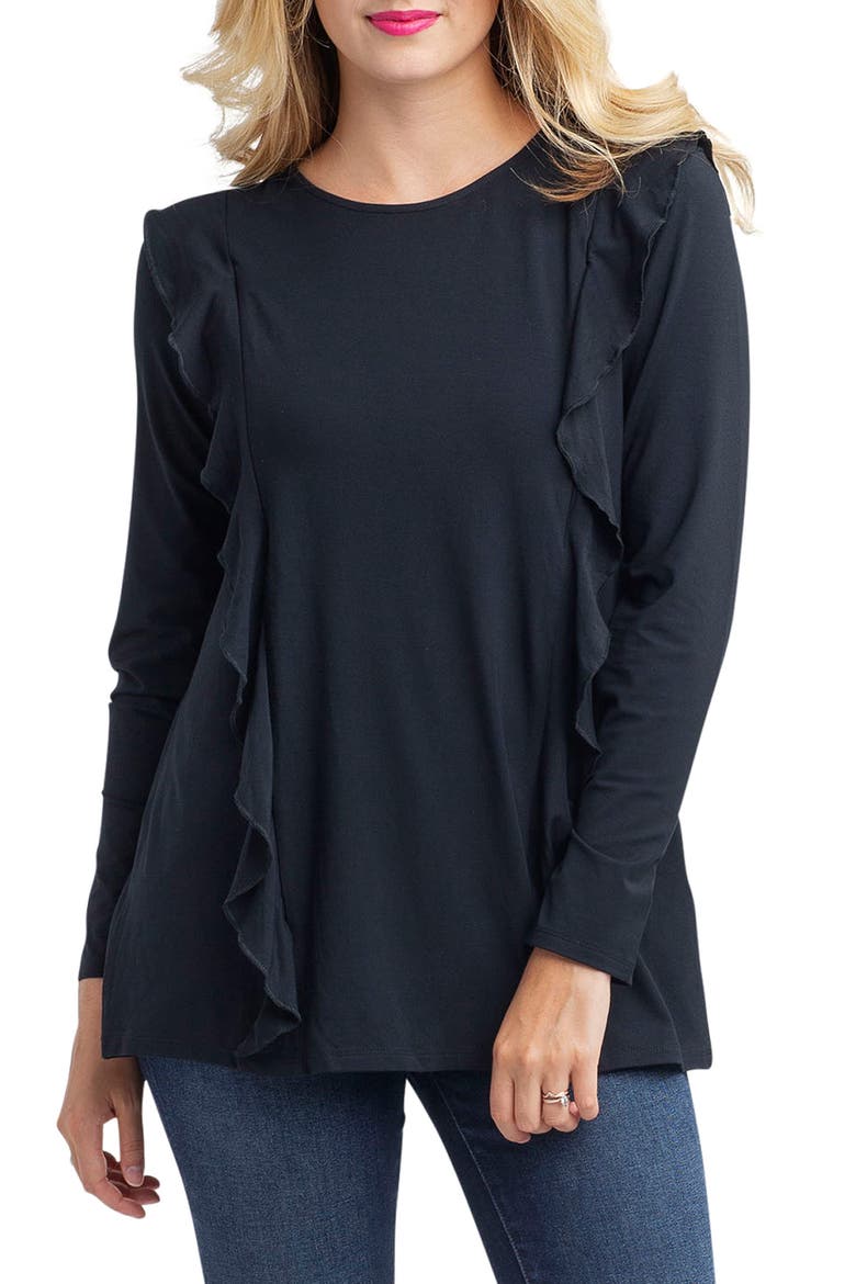 Fiona Ruffle Trim Maternity/Nursing Top, Main, color, BLACK