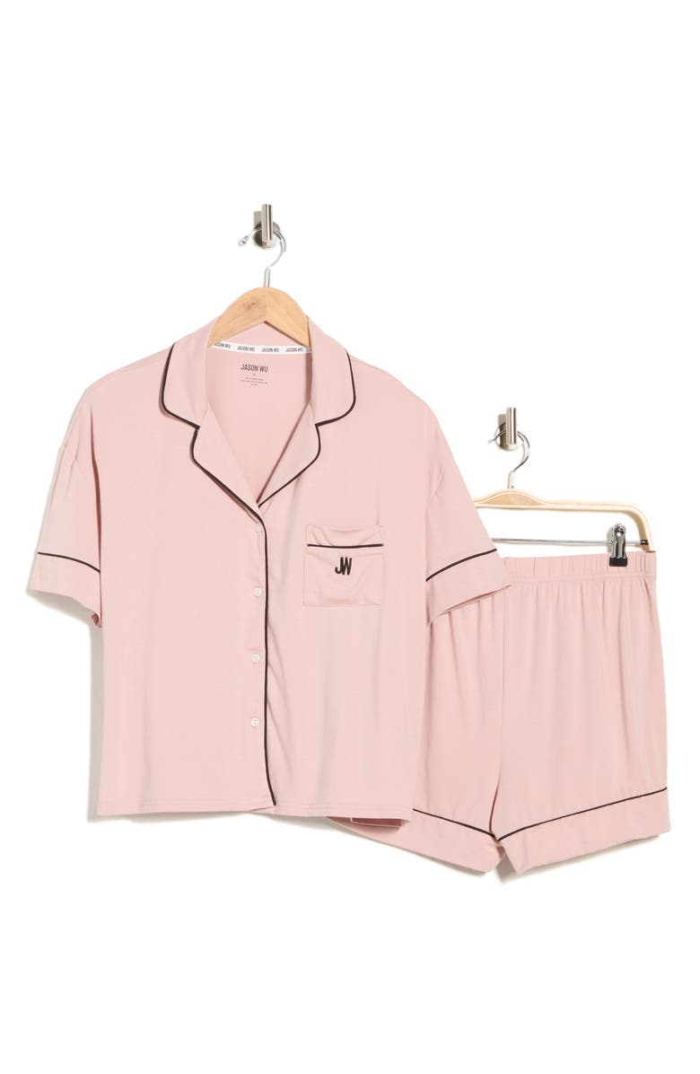 JASON WU Short Sleeve Button-Up Top & Shorts Pajamas, Alternate, color, Taupe