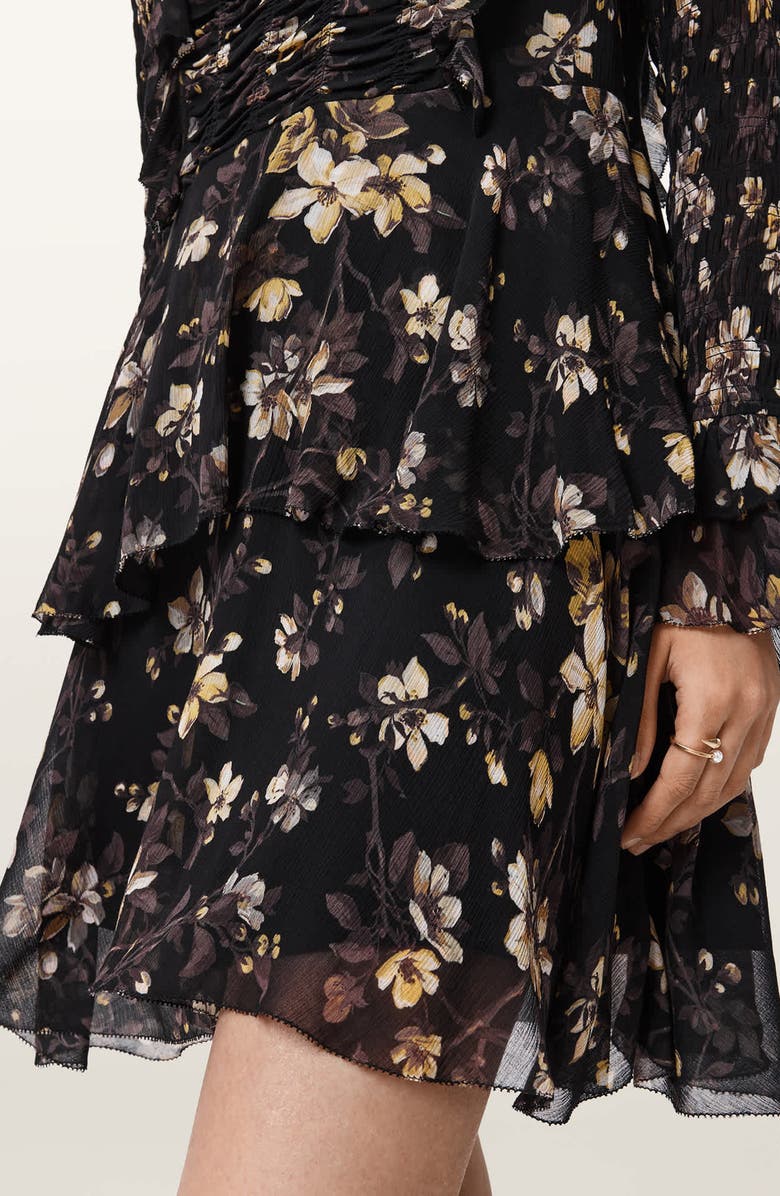AllSaints Portia Floral Long Sleeve Dress, Alternate, color, Vine Black