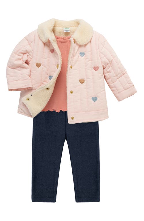 Little Me Heart Quilted Corduroy Jacket, Long Sleeve Top & Leggings Set In Neutral