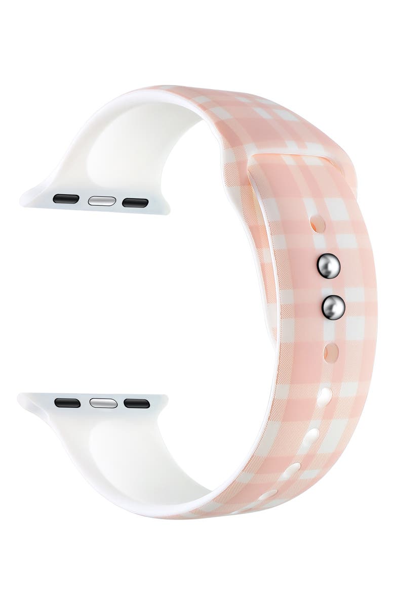 Posh Tech Printed Silicone Apple Watch<sup>®</sup> Watch Band, 38mm, Alternate, color, Blush Plaid