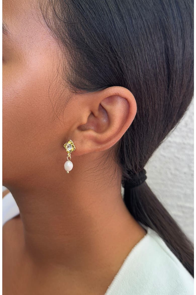 Crystal & Freshwater Pearl Drop Earrings, Alternate, color, WHITE