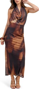 Collabo Cowl Neck Mesh Maxi Dress