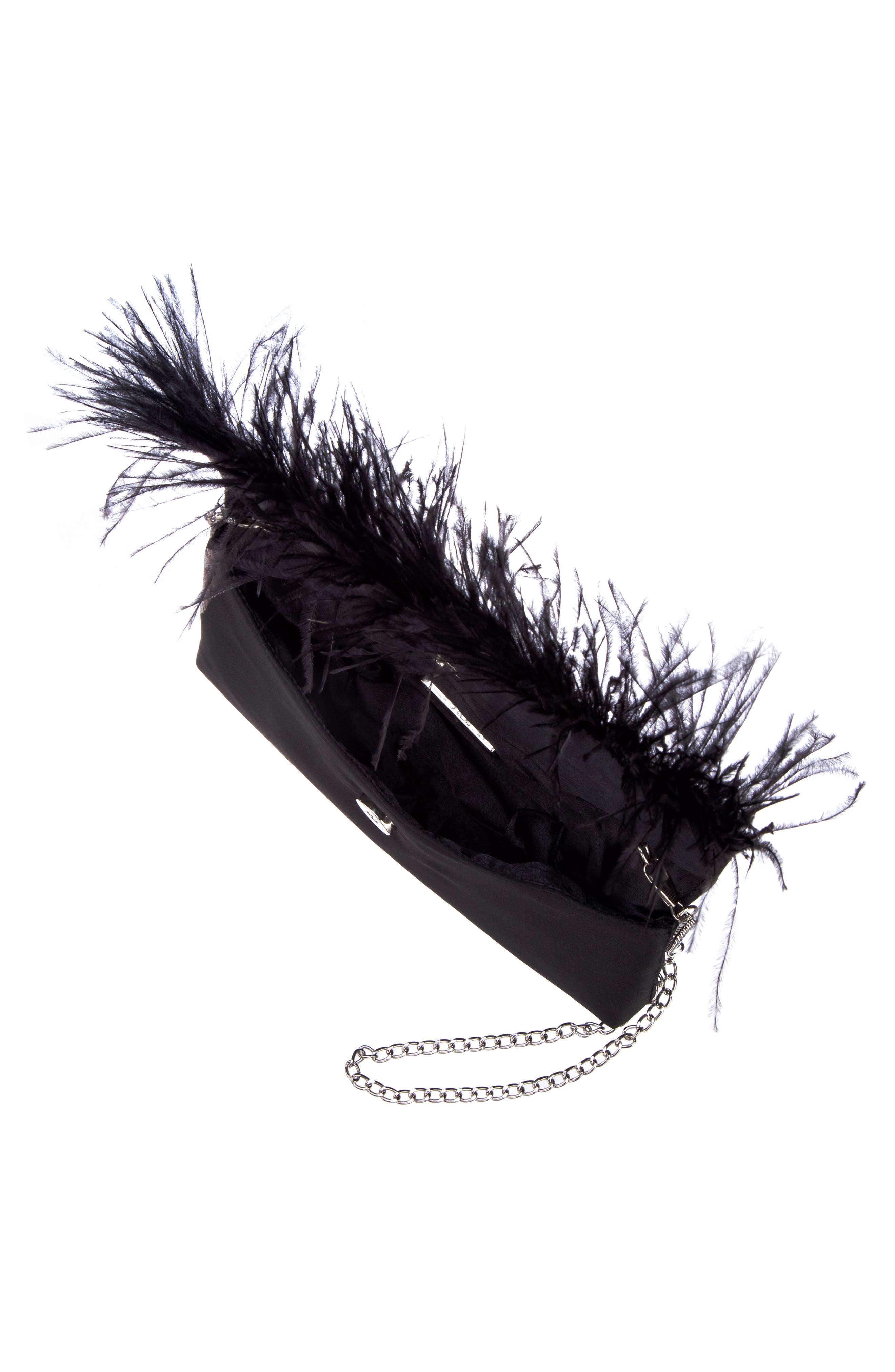 Nina Kaidy Feather Trim Satin Clutch, Alternate, color, 
