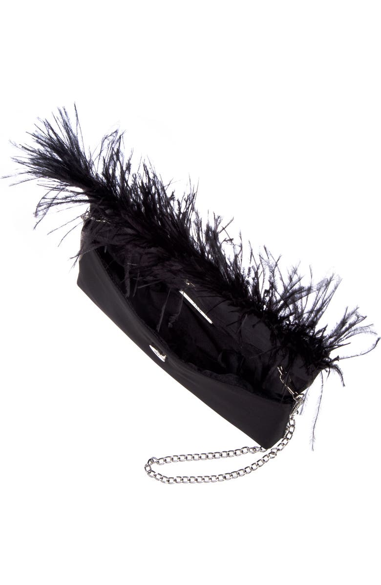 Nina Kaidy Feather Trim Satin Clutch, Alternate, color,