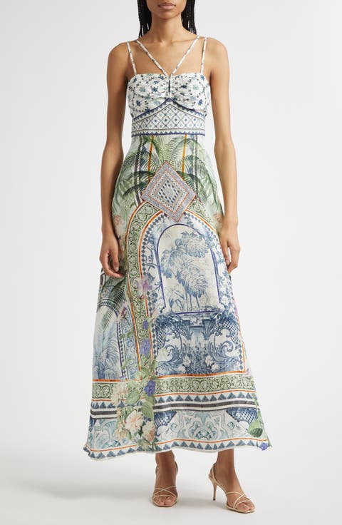 Strap Detail Linen & Silk Maxi Dress