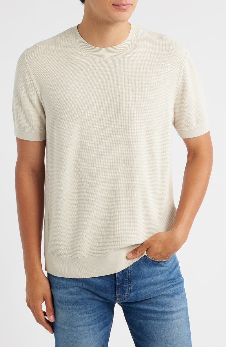 BOSS Ianni Cotton Blend Short Sleeve Sweater, Main, color, Open White