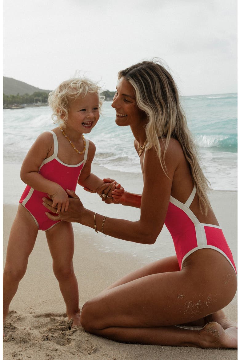 Kids' Little Beach Skipper One-Piece Swimsuit, Alternate, color, POUT/ CREAM