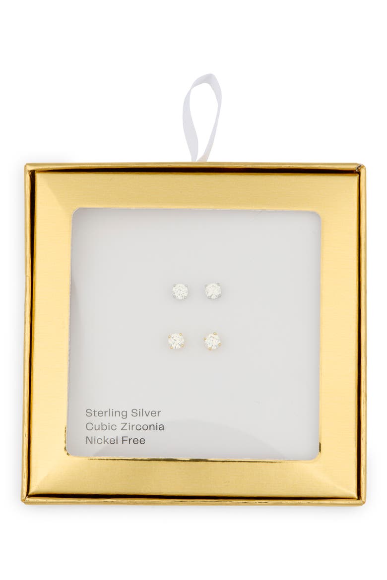 Set of 2 Assorted Cubic Zirconia Stud Earrings, Main, color, CLEAR- GOLD- SILVER