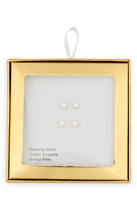 Set of 2 Assorted Cubic Zirconia Stud Earrings