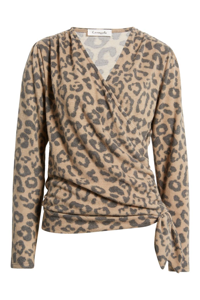 Faux Tie Wrap Top, Alternate, color, CAMEL/ CHARCOAL