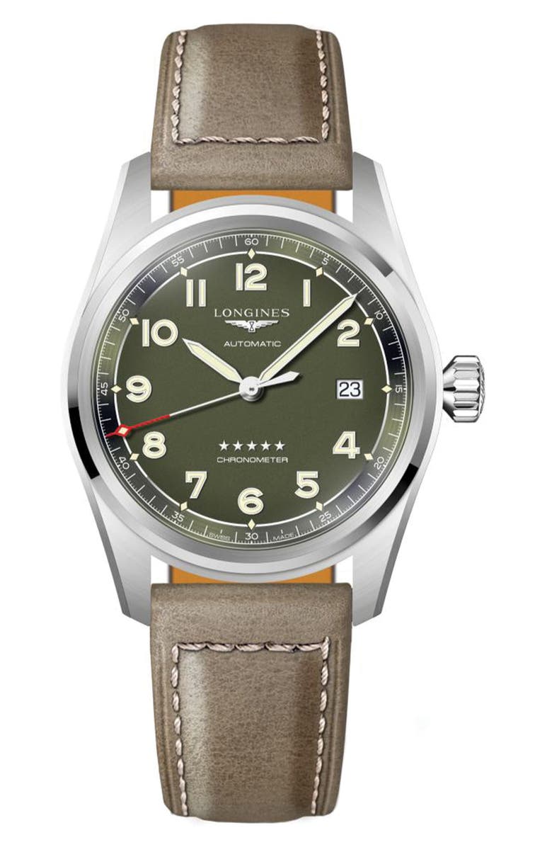 Longines Spirit Automatic Leather Strap Watch, 40mm, Main, color,