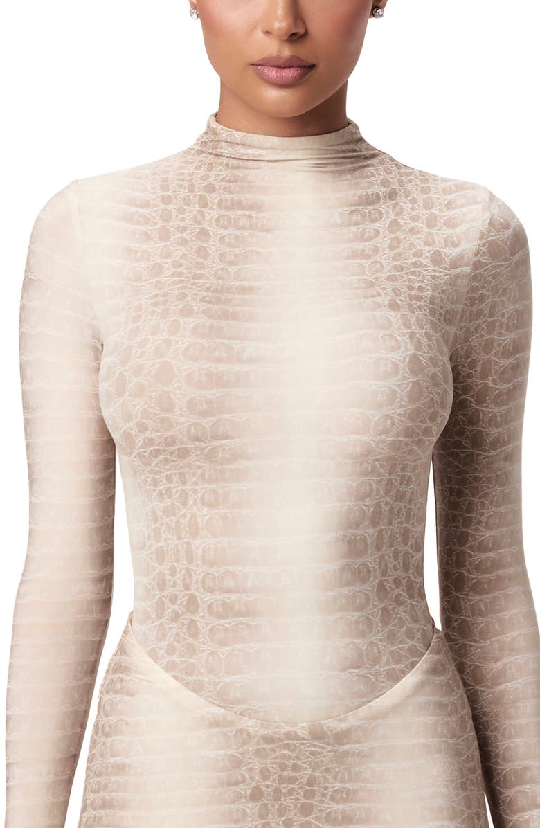 Naked Wardrobe Naked Snakeskin Print Long Sleeve Bodysuit, Alternate, color, Bone Croc