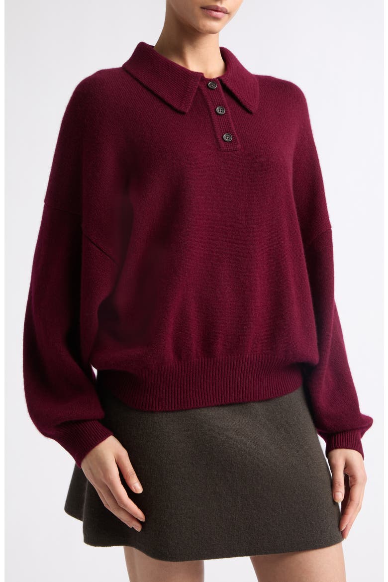 Etta Cashmere Polo Sweater, Alternate, color, DEEP PLUM