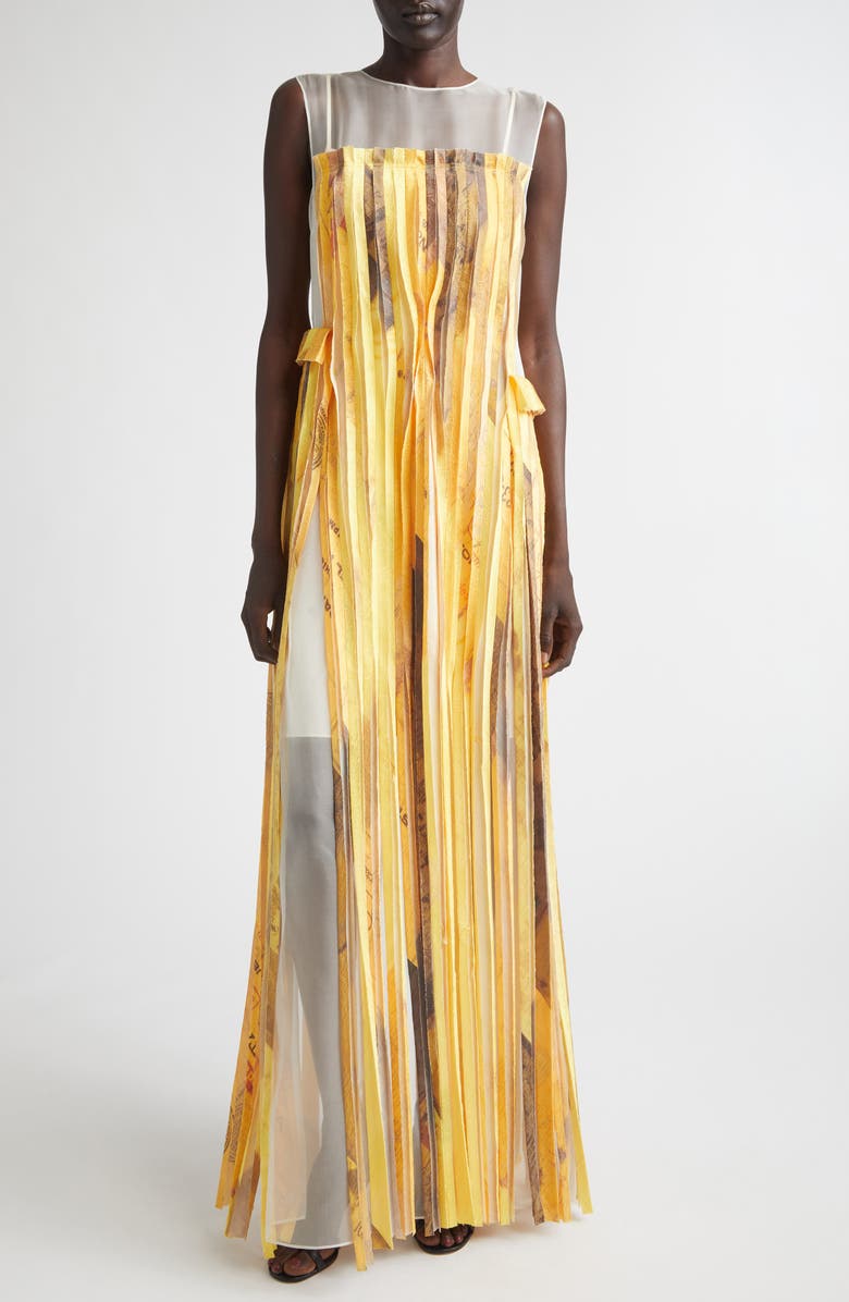 Jason Wu Collection Sleeveless Silk Stripe Gown with Sulphur Bank Artwork by Robert Rauschenberg, Main, color, Yellow Multi