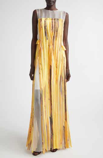 Sleeveless Silk Stripe Gown with Sulphur Bank Artwork by Robert Rauschenberg