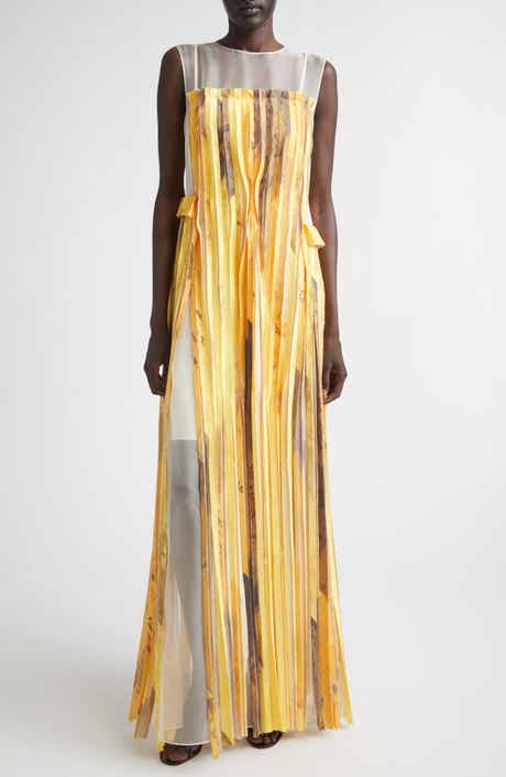 Sleeveless Silk Stripe Gown with Sulphur Bank Artwork by Robert Rauschenberg