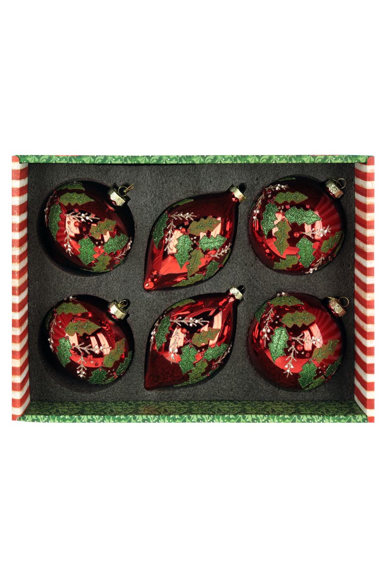 Christmas Hollyleaf Ornament, Box of 6, Alternate, color, Red
