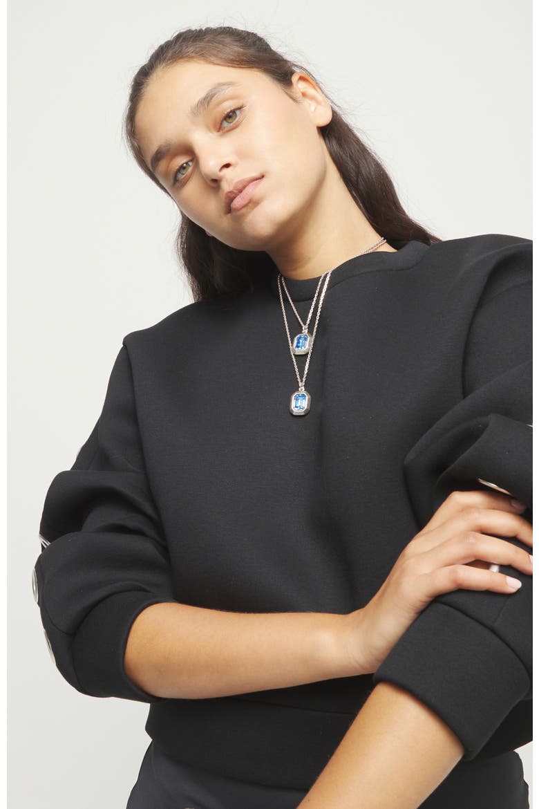 Double-Layer Silver-Tone Necklace with Blue Crystals, Alternate, color, Silver