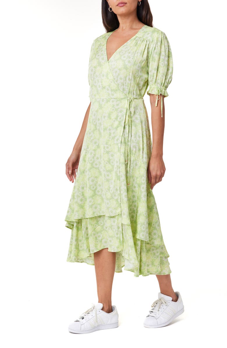 Scotch & Soda Wrap Midi Dress, Alternate, color, Abstract Floral Lime