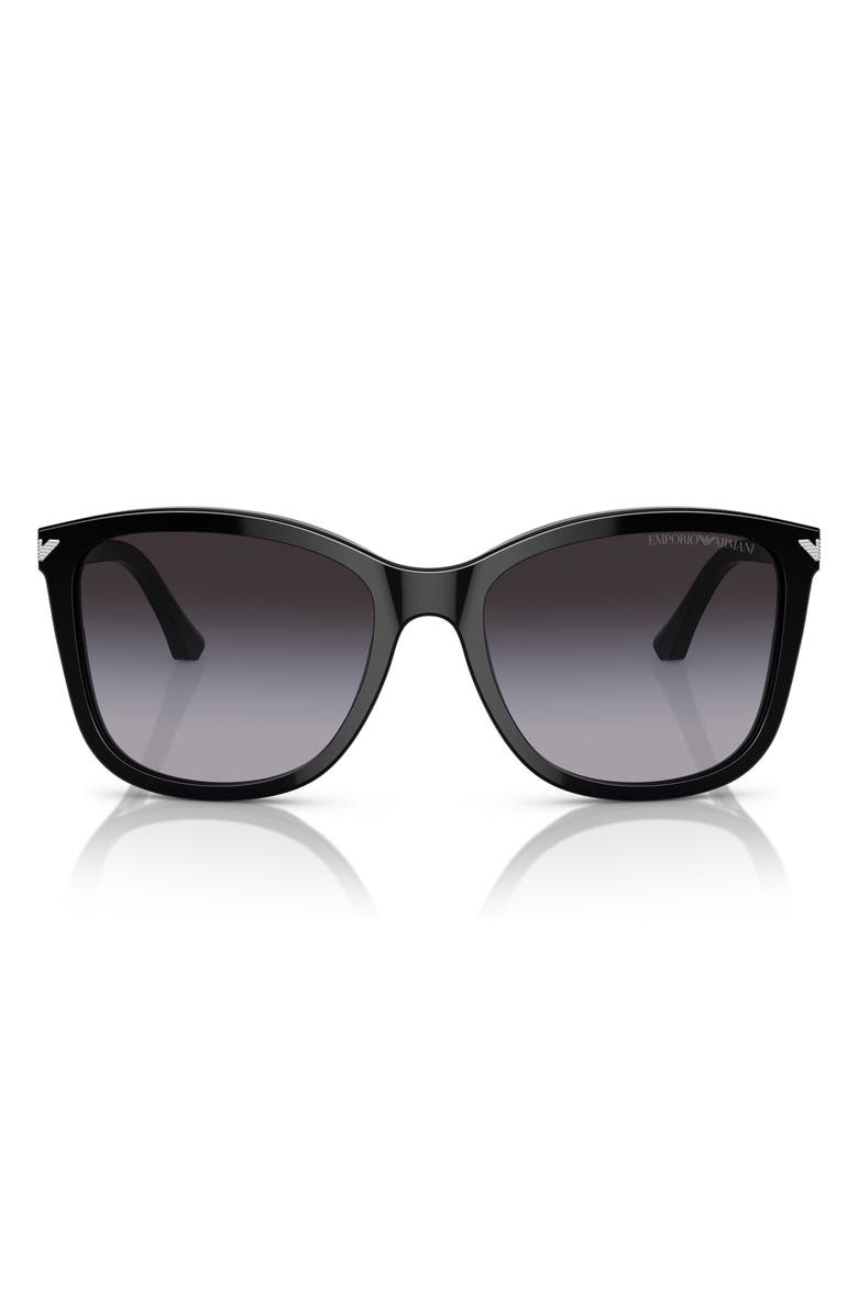 Emporio Armani 56mm Gradient Square Sunglasses, Main, color, Shiny Black / Gradient Grey