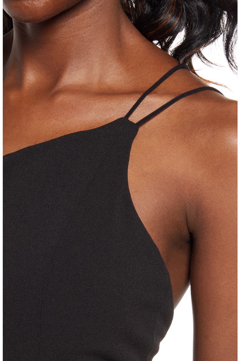 Show You Off One-Shoulder Crepe Knit Minidress, Alternate, color, BLACK