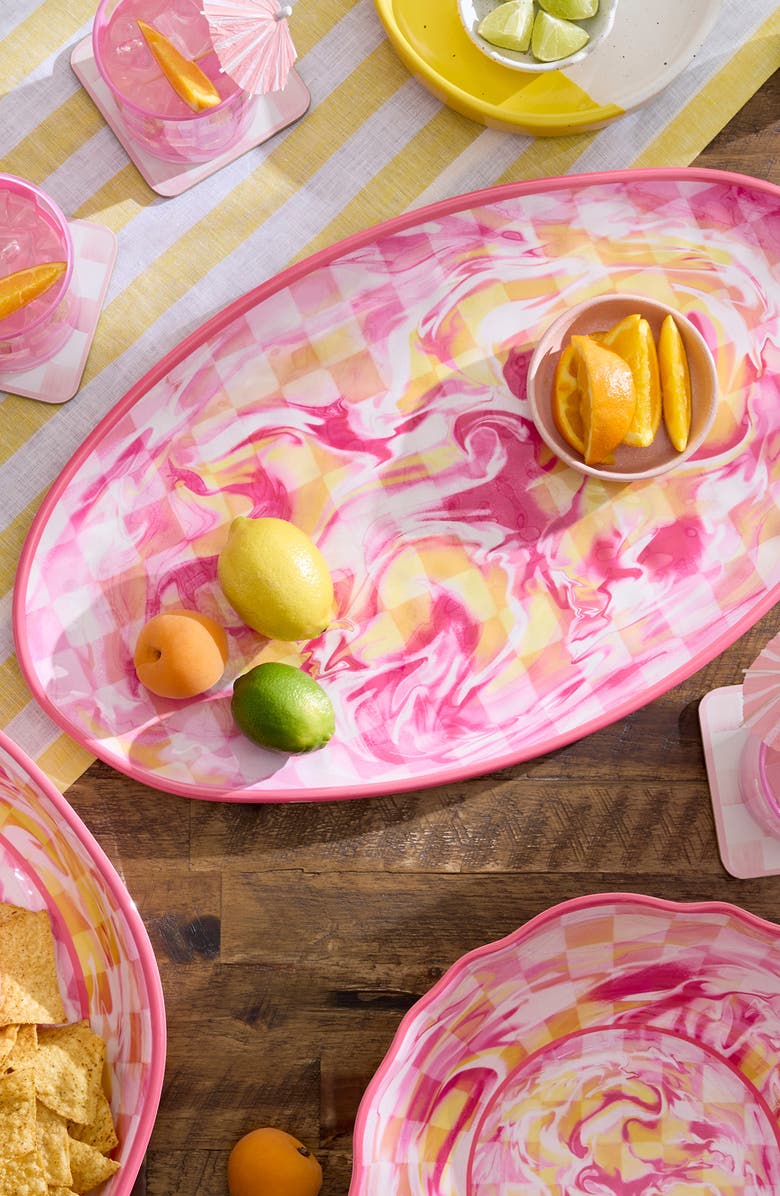 MACKENZIE CHILDS Pink Marble Check Melamine Oval Platter, Alternate, color, Pink