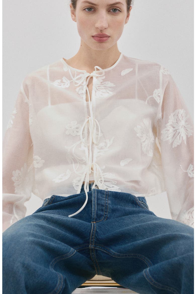 Lyocell Floral Embroidery Top, Alternate, color, OFF WHITE