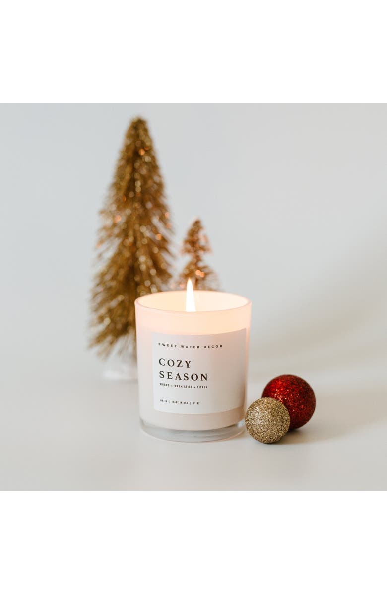 SWEET WATER DECOR 11oz White Jar Candle - Woods & Earthy Scents, Alternate, color, Cozy Season