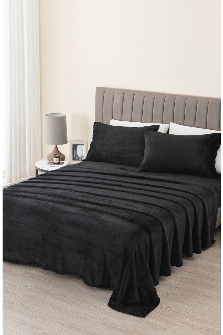 Solid Plush Velour Sheet Set, Main, color, BLACK