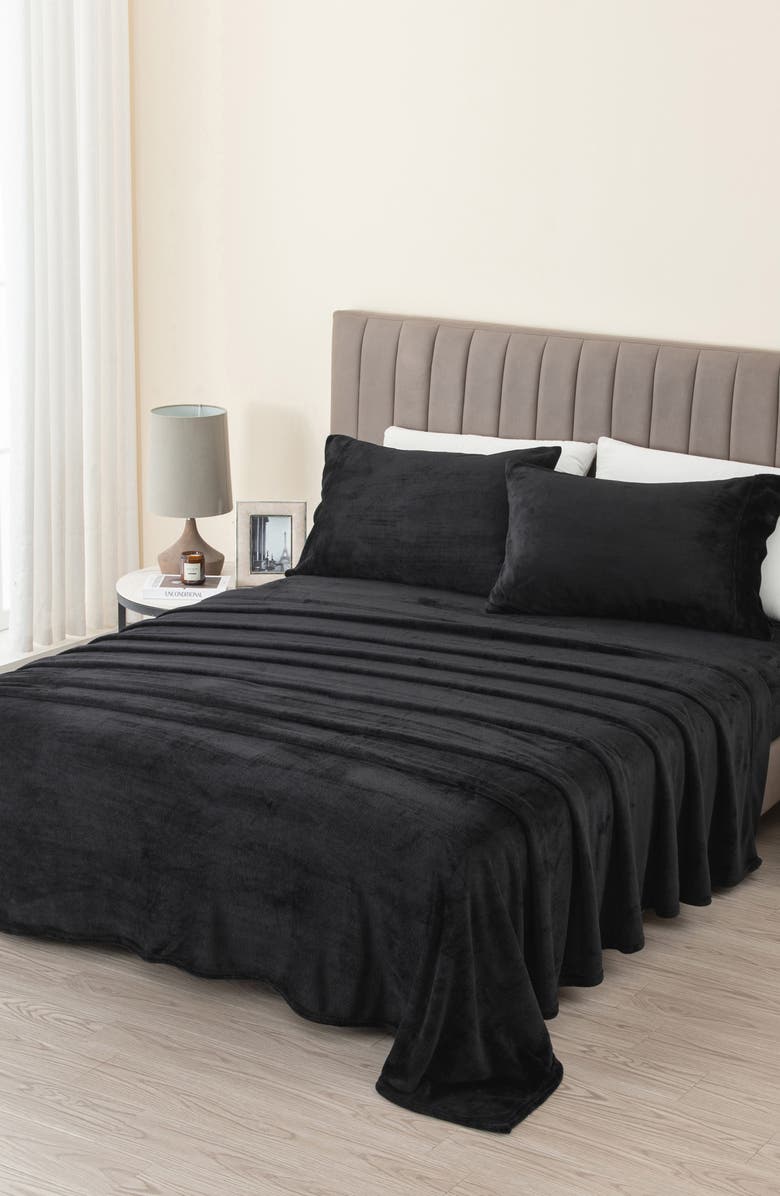 Woven & Weft Solid Plush Velour Sheet Set, Main, color, Black
