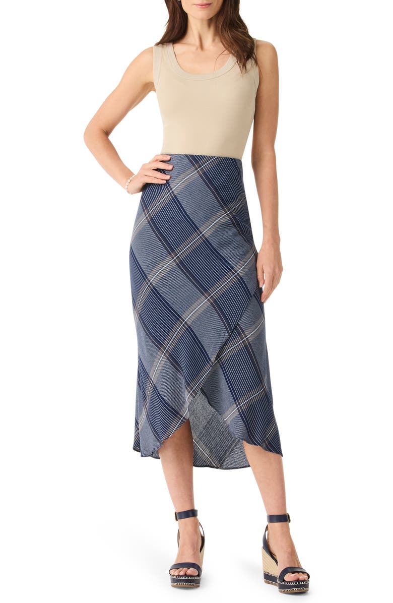 NIC+ZOE Line It Up Plaid Tulip Hem Midi Skirt, Alternate, color, Indigo Multi