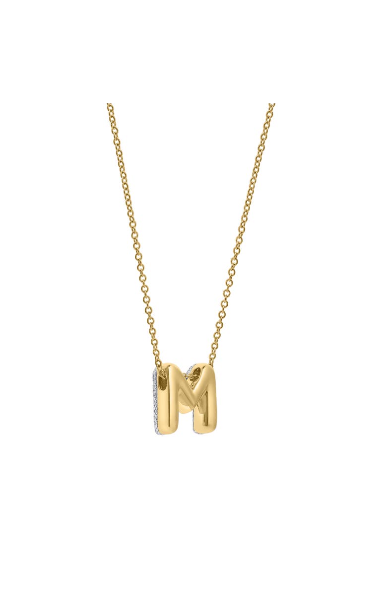 LuvMyJewelry Small Bubble Initial Letter 14K Yellow Gold Diamond Pendant Necklace, Alternate, color, Gold M