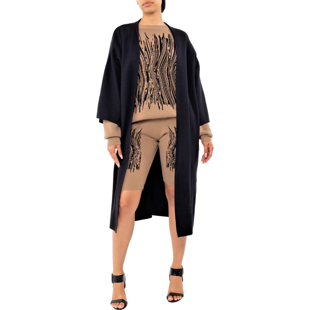 Dai Moda Open Front Knit Duster in Black